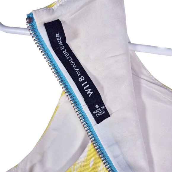 W118 By Walter Baker Lined Yellow Green Abstract Drop Waist Dress Size Small - Picture 3 of 4